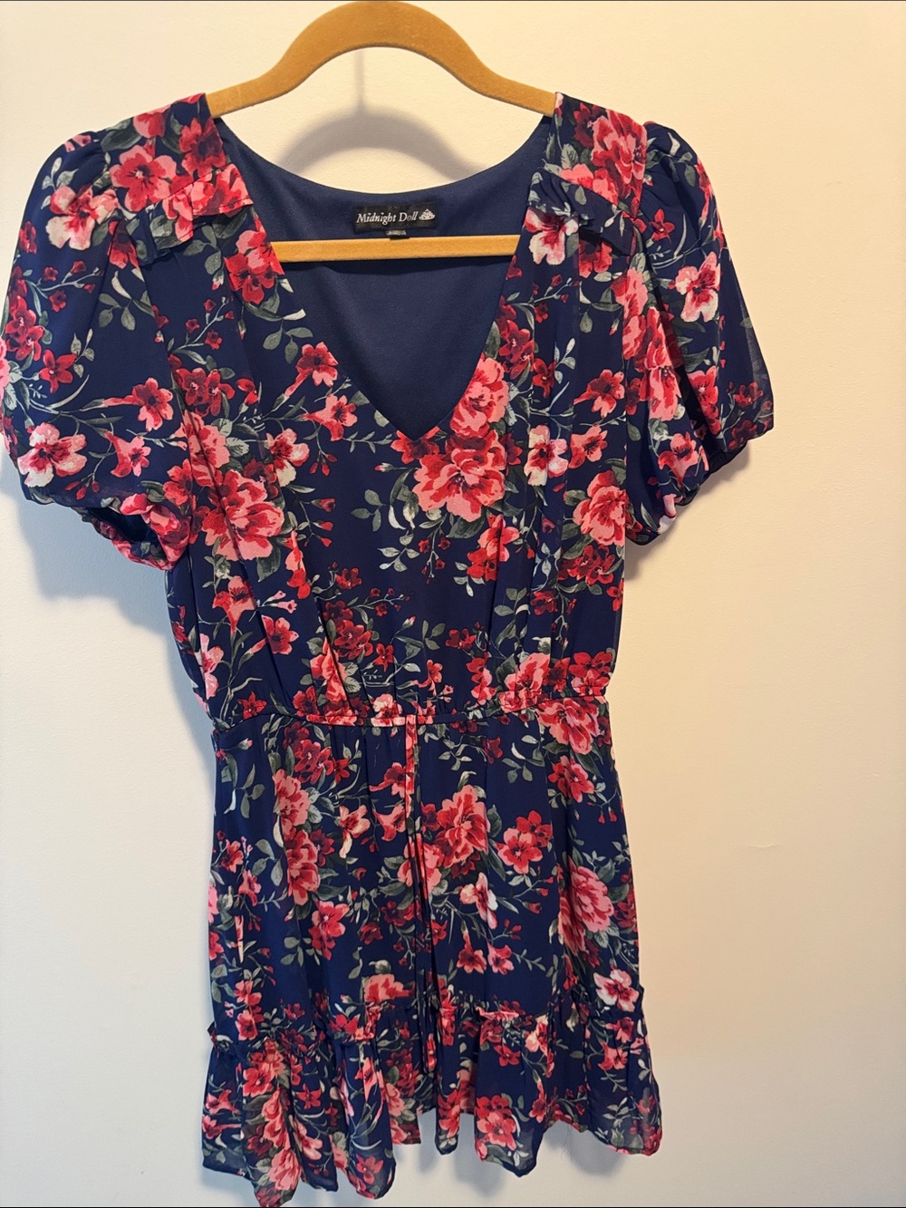 Midnight Doll Navy Floral V-Neck Short Dress